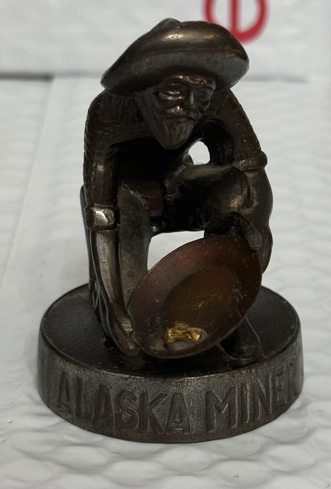 Alaska Gold Miner Brass Ornament Statue Vintage 1970s W/ Gold Nugget In Pan