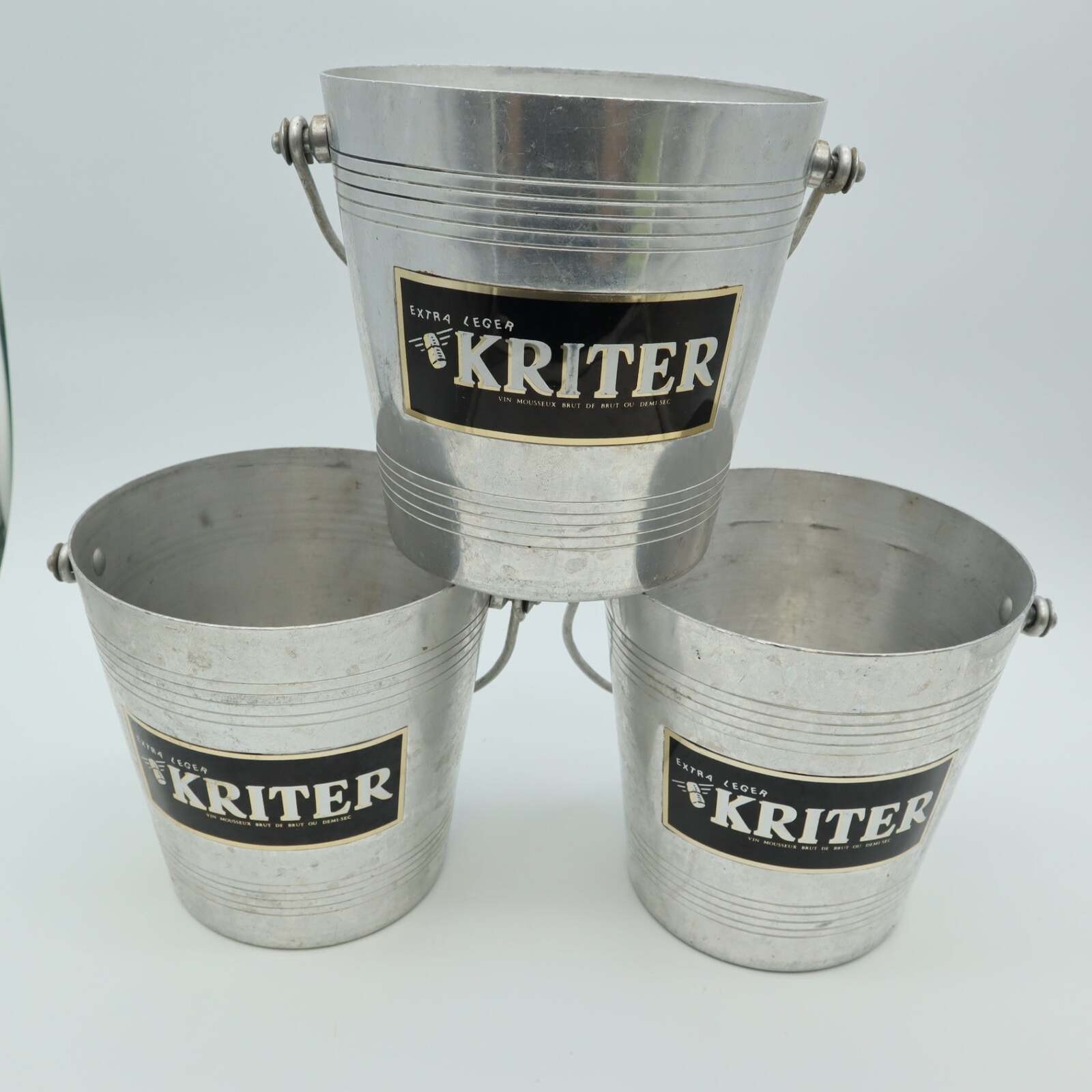 Set of 3 Vintage French Kriter Champagne Ice Buckets Métaux Ouvrés Vesoul