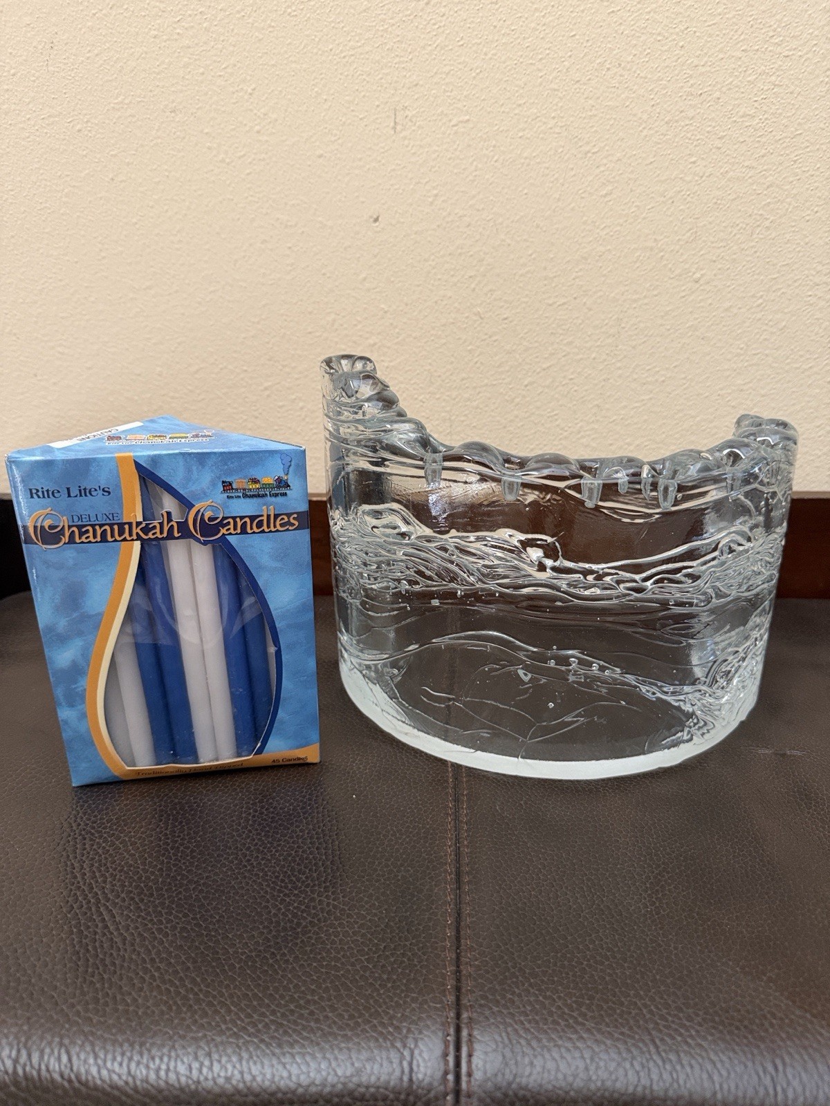 Hand-cast Clear Art Glass Wave Menorah by Joel & Candace Bless Glasslight Studio