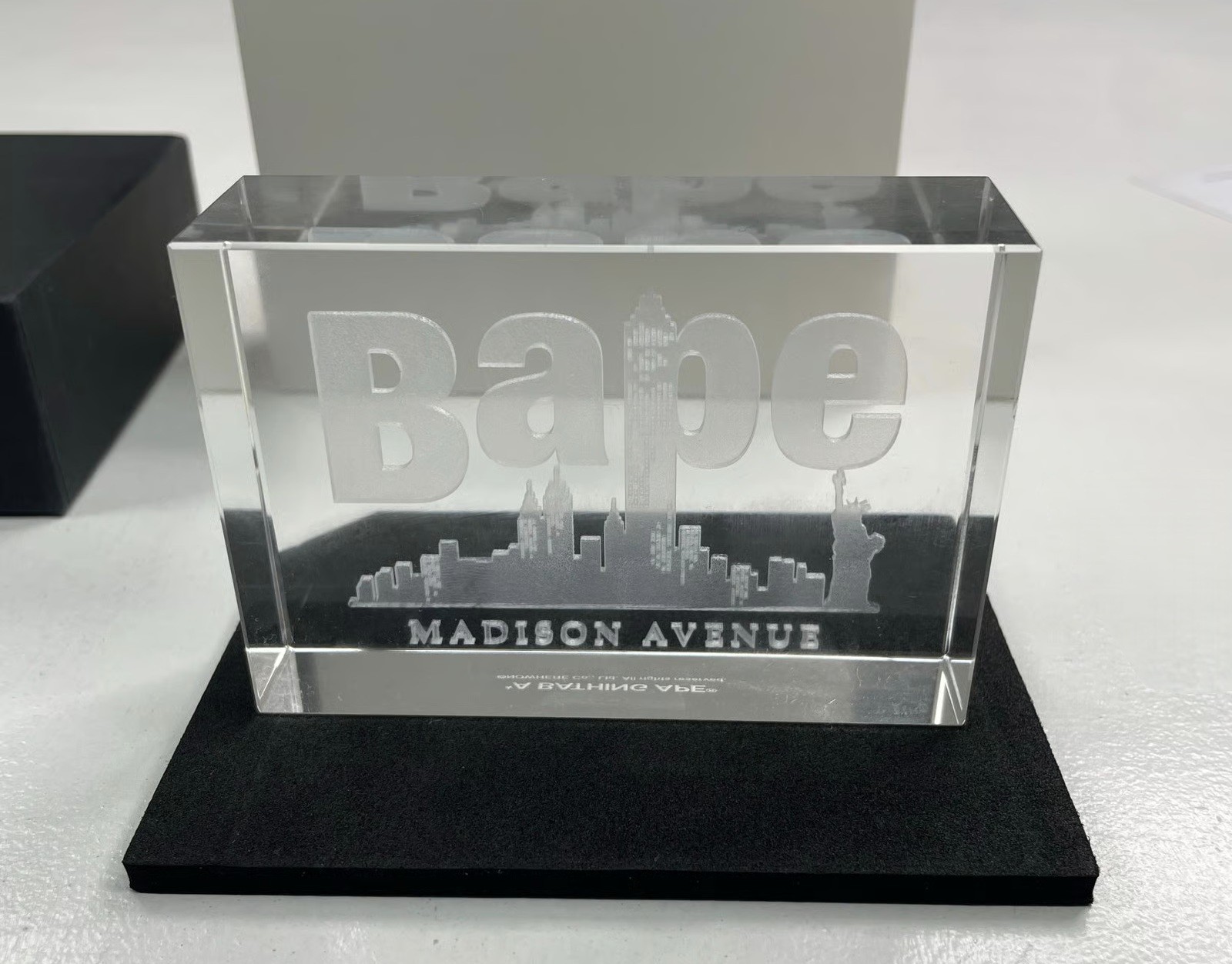 A BATHING APE BAPE MADISON AVENUE PAPERWEIGHT CRYSTAL GLASS NEW YORK EXCLUSIVE