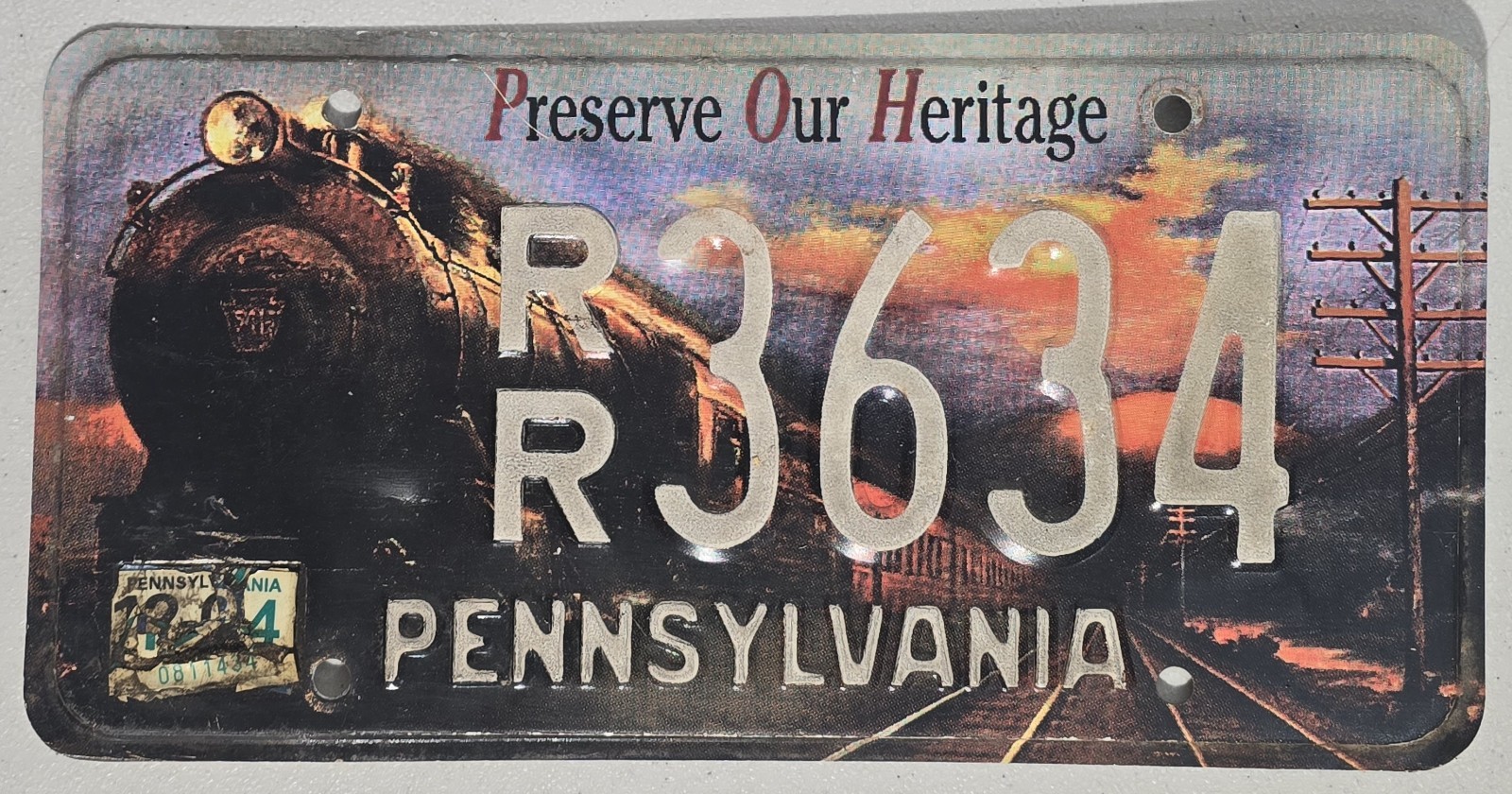 Pennsylvania Preserve Our Heritage License Plate #RR3634 Penna Railroad Train