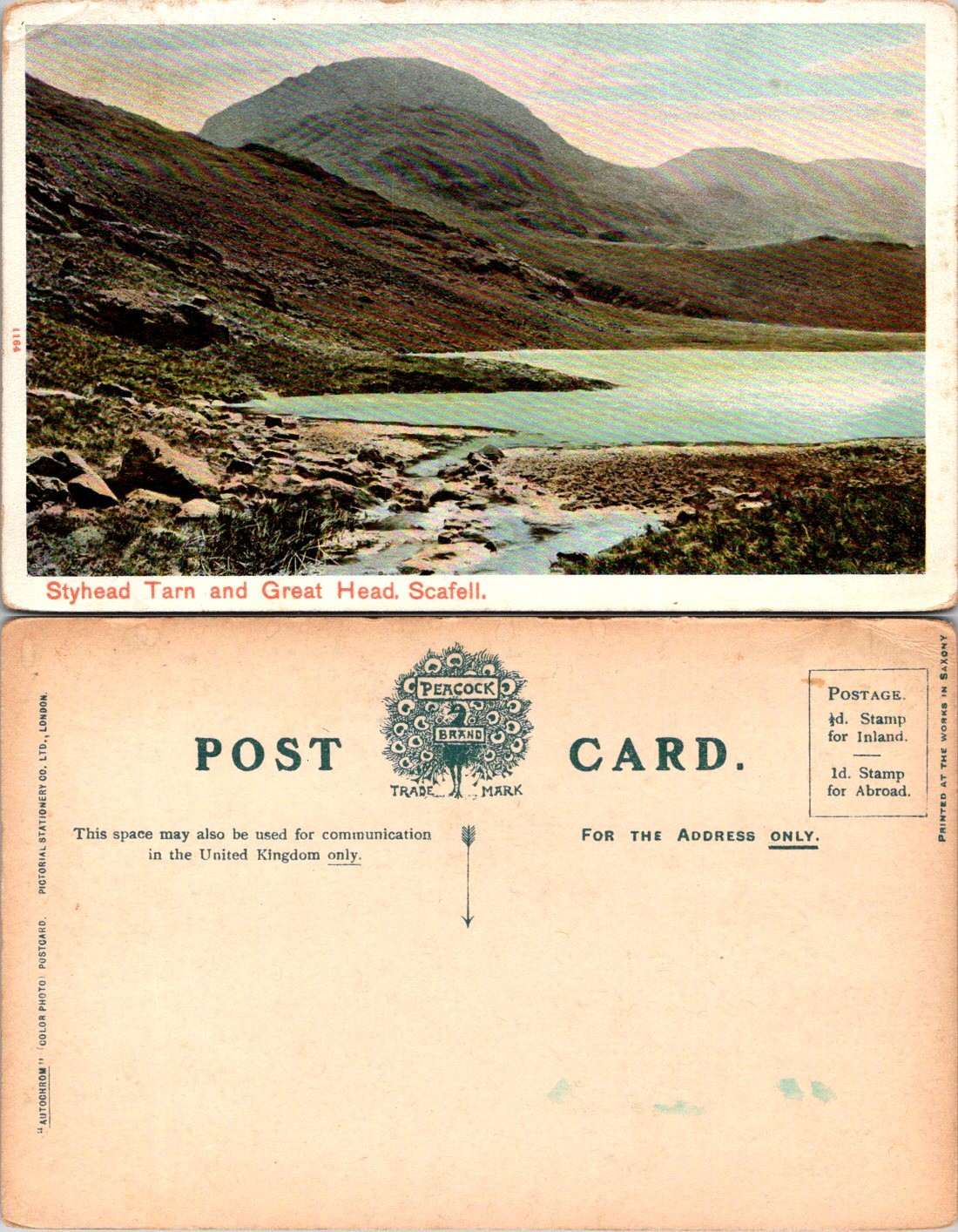 Postcard Styhead Tarn and Great Head Scafell mountain Lake England
