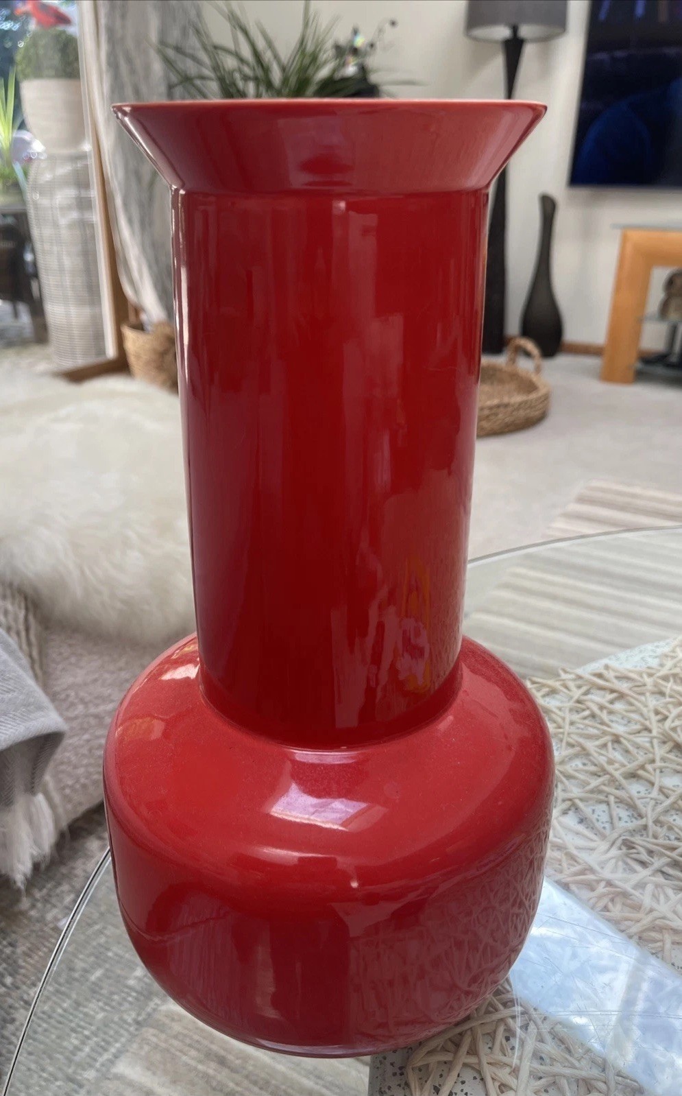 VTG MCM Style Middle Kingdom Bo Jia Chinese Orange Red Porcelain Vase LARGE EUC VTG MCM Style Middle Kingdom Bo Jia Chinese Orange Red Porcelain Vase LARGE EUC