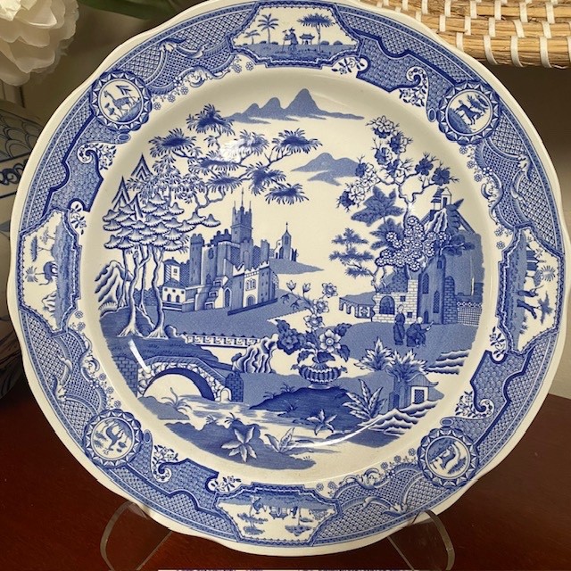 Spode Archive Collection GOTHIC CASTLE Plate Floral Bridge Trees Blue - Perfect Spode Archive Collection GOTHIC CASTLE Plate Floral Bridge Trees Blue - Perfect