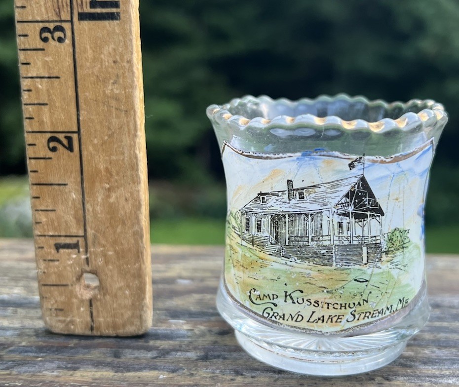 Antique Painted Glass Toothpick Holder Camp Kussitchuan Grand Lake Stream Maine 