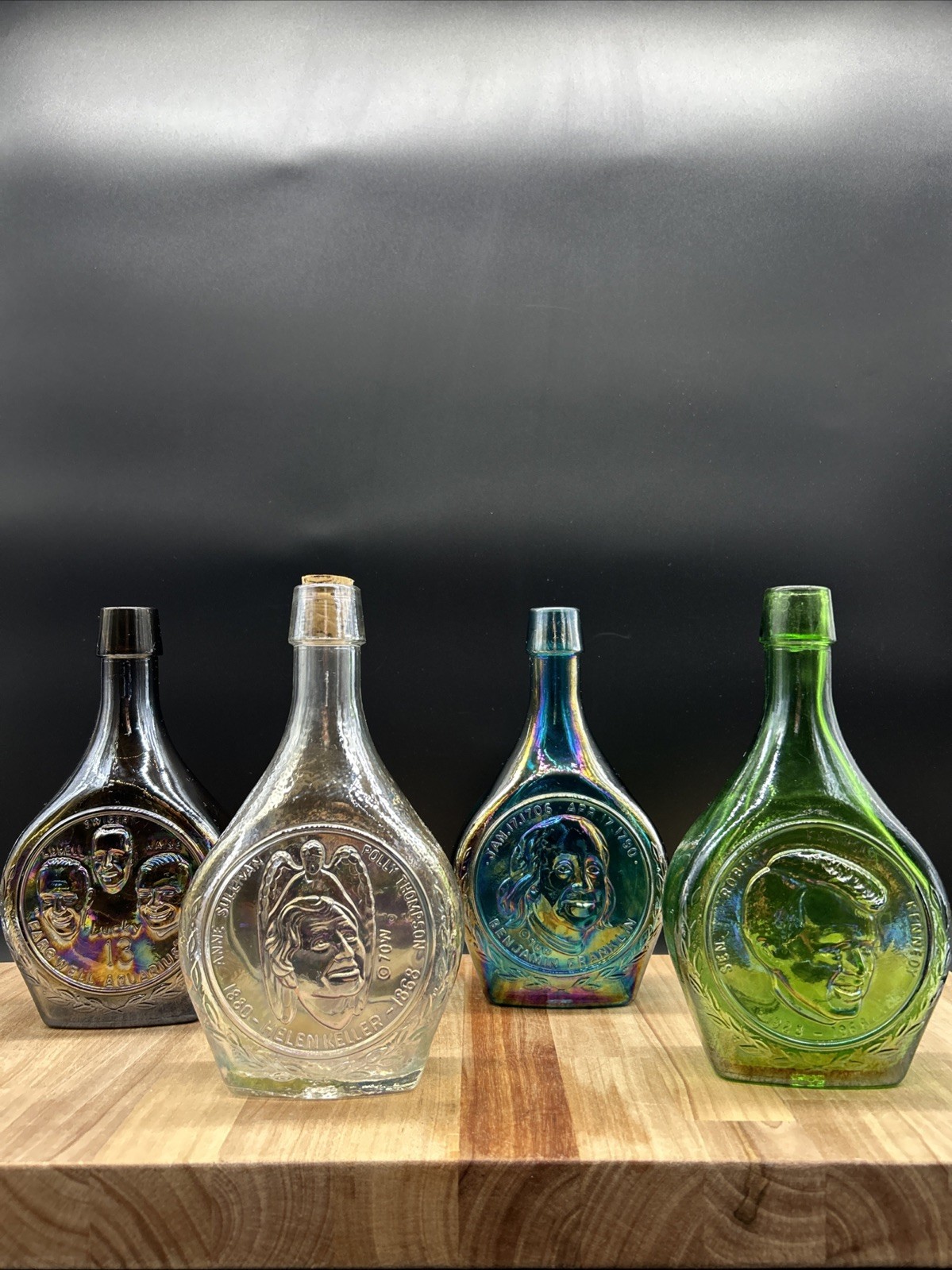 Four Vintage Wheaton Glass Containers Carnival Glass Collectors Items Four Vintage Wheaton Glass Containers Carnival Glass Collectors Items