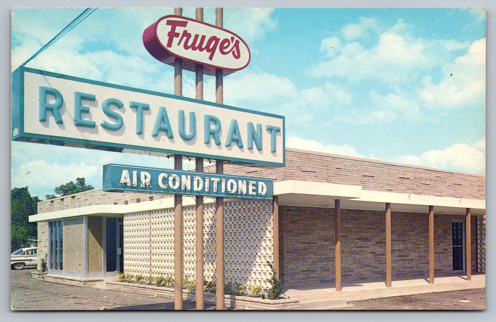 Postcard Fruge\'s Restaurant Uvalde Texas 1960 Impala