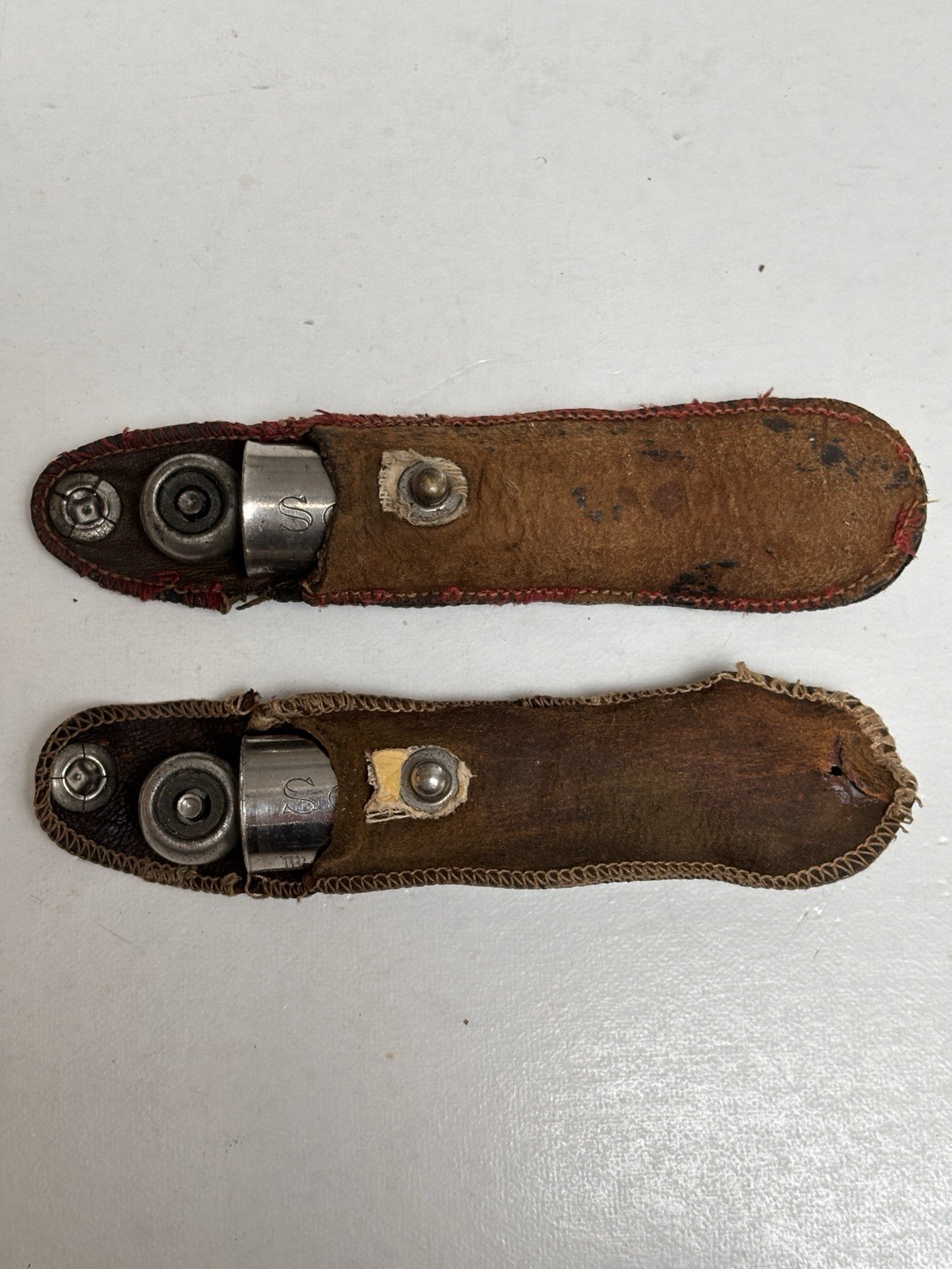 Set Of Two Vintage Schrader Balloon Tire Pressure Gauge Passenger & Leather Case