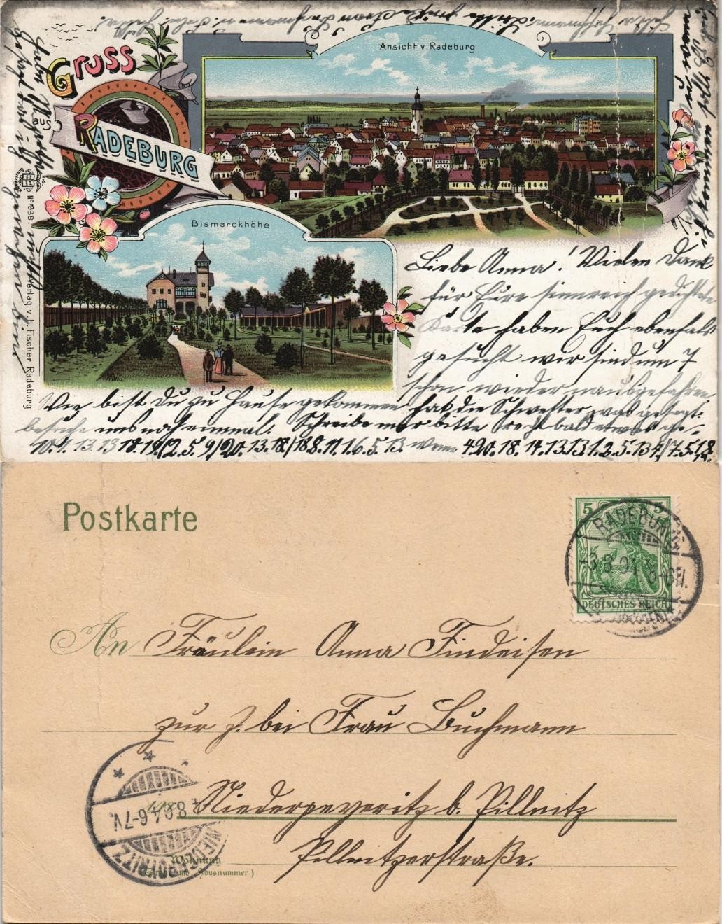 Litho Postcard Radeburg Bismarckhöhe, panoramic view, greeting from litho postcard 1904