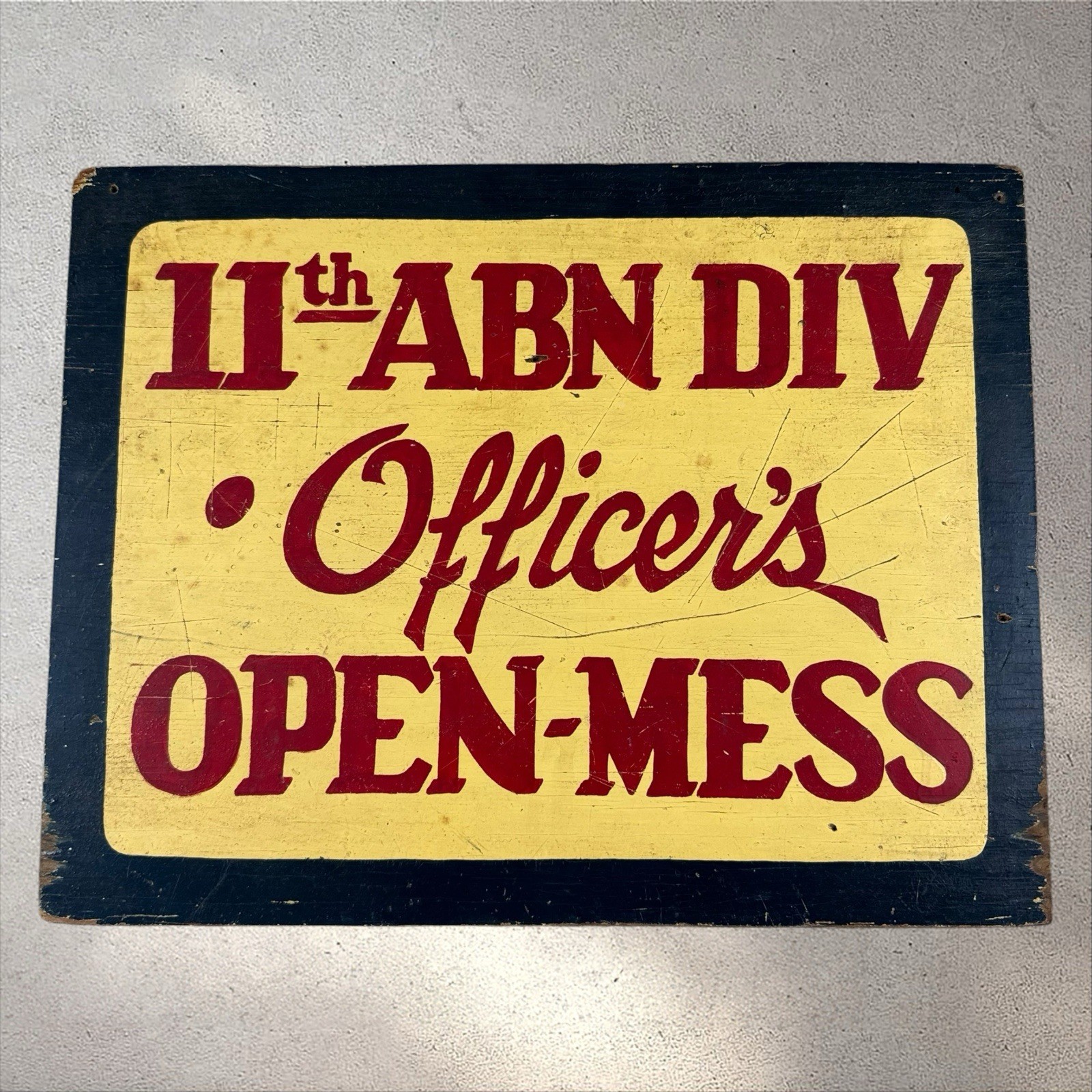 Vintage 11th Airborne Division Officers Mess Sign Military Painted Wood Antique