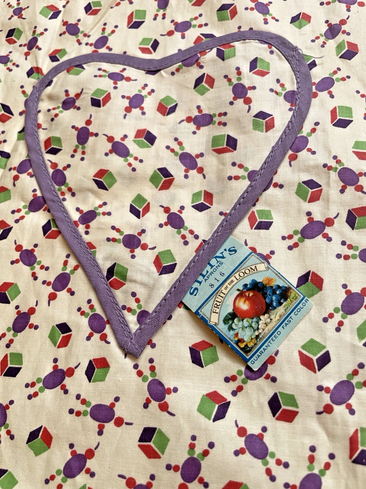 NWT VTG SILINS FRUIT of the LOOM COTTON FULL APRON QUIRKY GEOMETRIC HEART POCKET