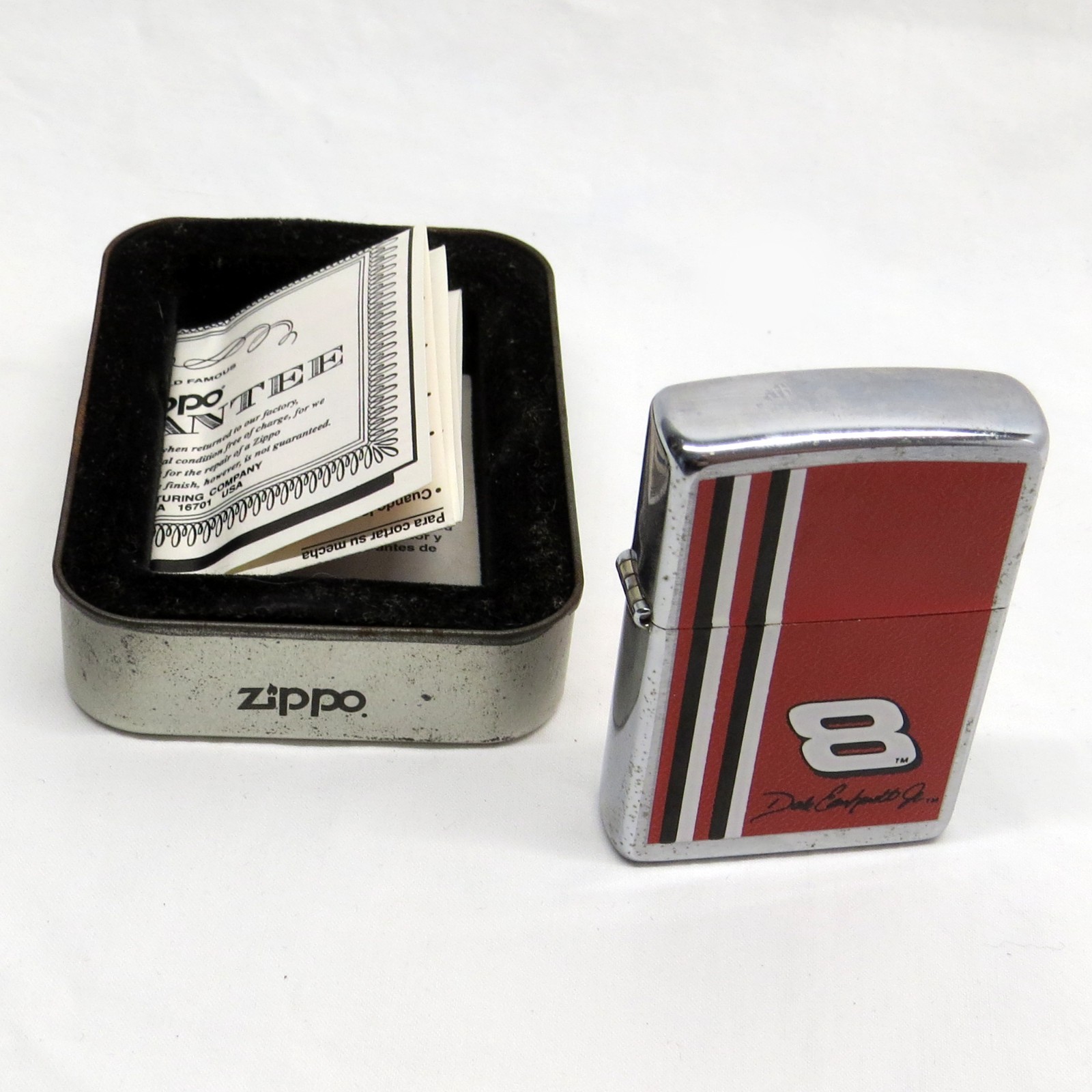 2002 Dale Earnhardt Jr #8 Stripes New Sealed Lighter Missing Metal Packaging Lid 2002 Dale Earnhardt Jr #8 Stripes New Sealed Lighter Missing Metal Packaging Lid