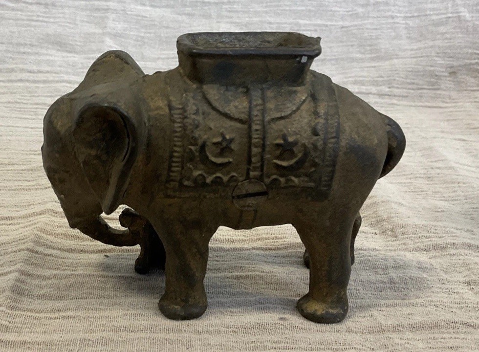 Vintage Metal Elephant Bank Heavy Metal - Comes apart in two pieces
