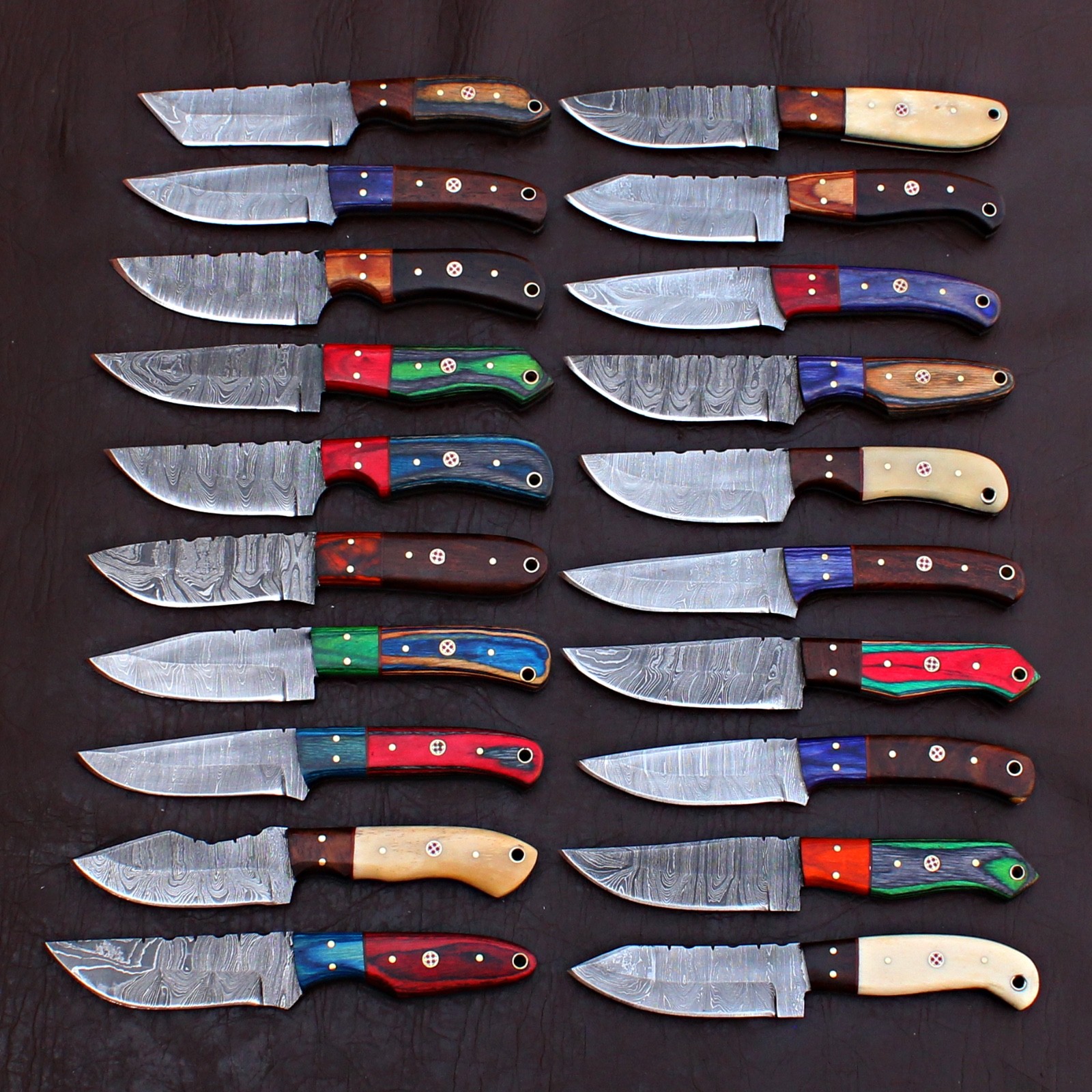 LOT OF 20 CUSTOM HANDMADE DAMASCUS STEEL HUNTING FULL TANG SKINNER EDC KNIFE 78