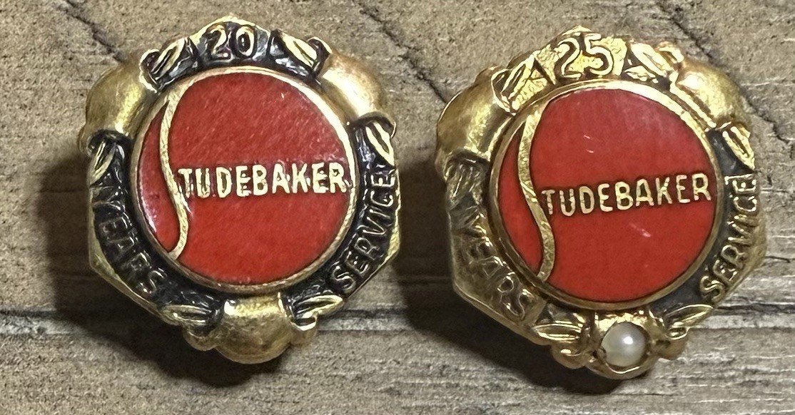 Studebaker 20 and 25 Year Of Service Pin Lot Gold Pearl Studebaker 20 and 25 Year Of Service Pin Lot Gold Pearl