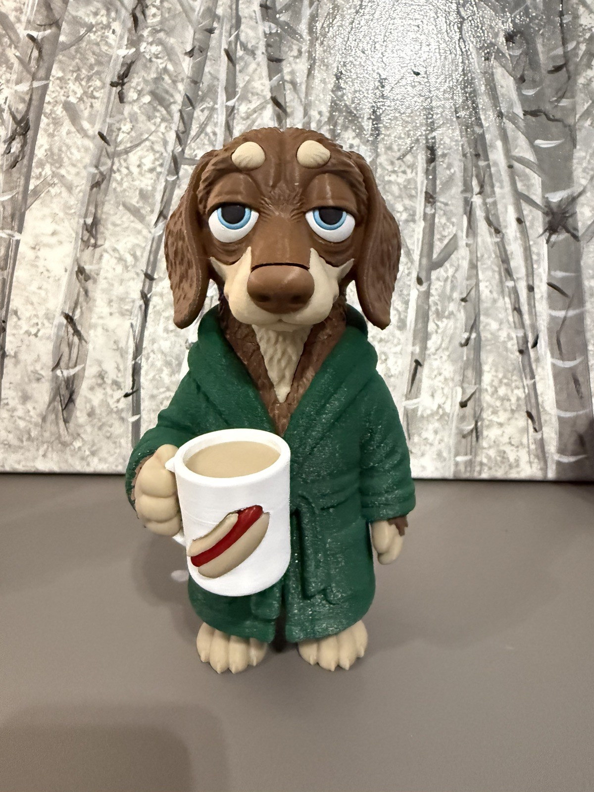 Dachshund Figurine 9” 3D Printed Wiener Dog Coffee Lover Gift Funny Decor