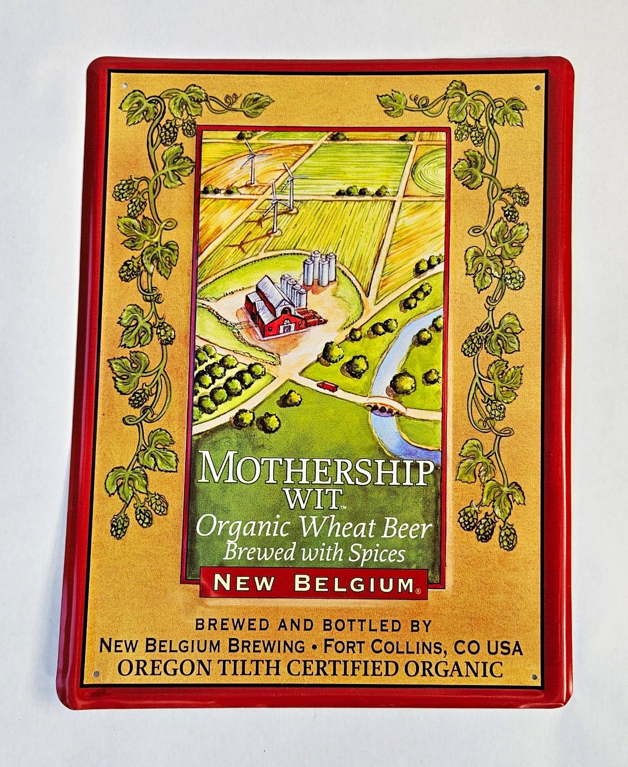 New Belgium Mothership Wit Organic Wheat Beer Tin Sign Breweriana New Belgium Mothership Wit Organic Wheat Beer Tin Sign Breweriana