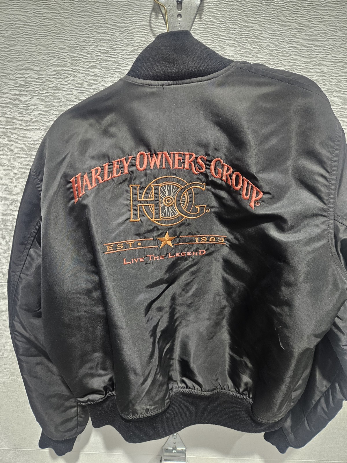 Harley-Davidson H.O.G. Harley Owners Group Black Bomber Jacket Orange Lining