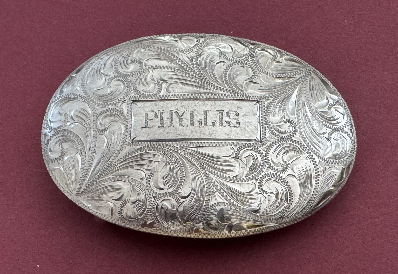 Antique Western American Vintage Newman’s Sterling Silver PHYLLIS Belt Buckle