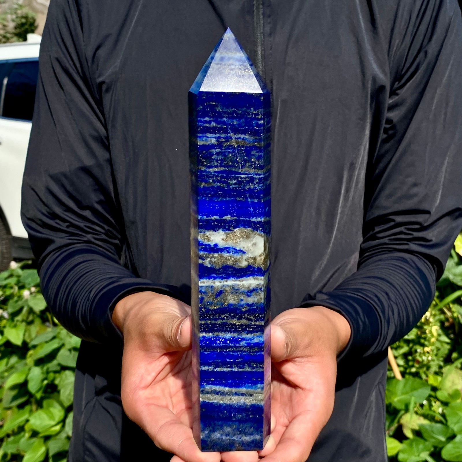 2.24LB Natural lapis lazuli jasper Quartz obelisk crystal Reiki healing