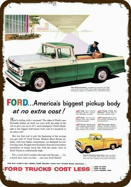 1957 FORD F100 STYLESIDE & FLARESIDE Truck VinLook DECORATIVE REPLICA METAL SIGN