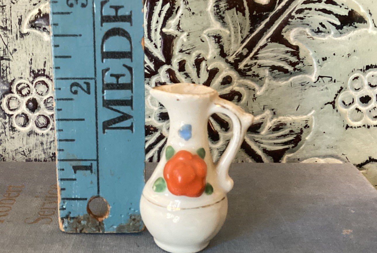 Vintage Miniature Porcelain Pitcher w Gilded Edges Made in Japan. 2” Trinket Vintage Miniature Porcelain Pitcher w Gilded Edges Made in Japan. 2” Trinket