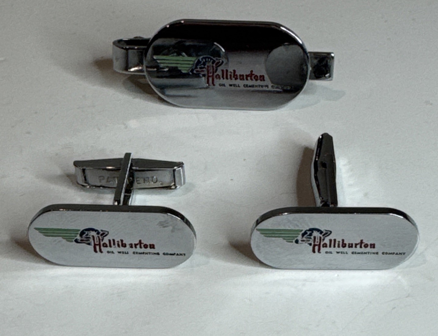 Vintage Halliburton Oil Co Cuff Link & Tie Clip Set Oilfield Energy Advertising