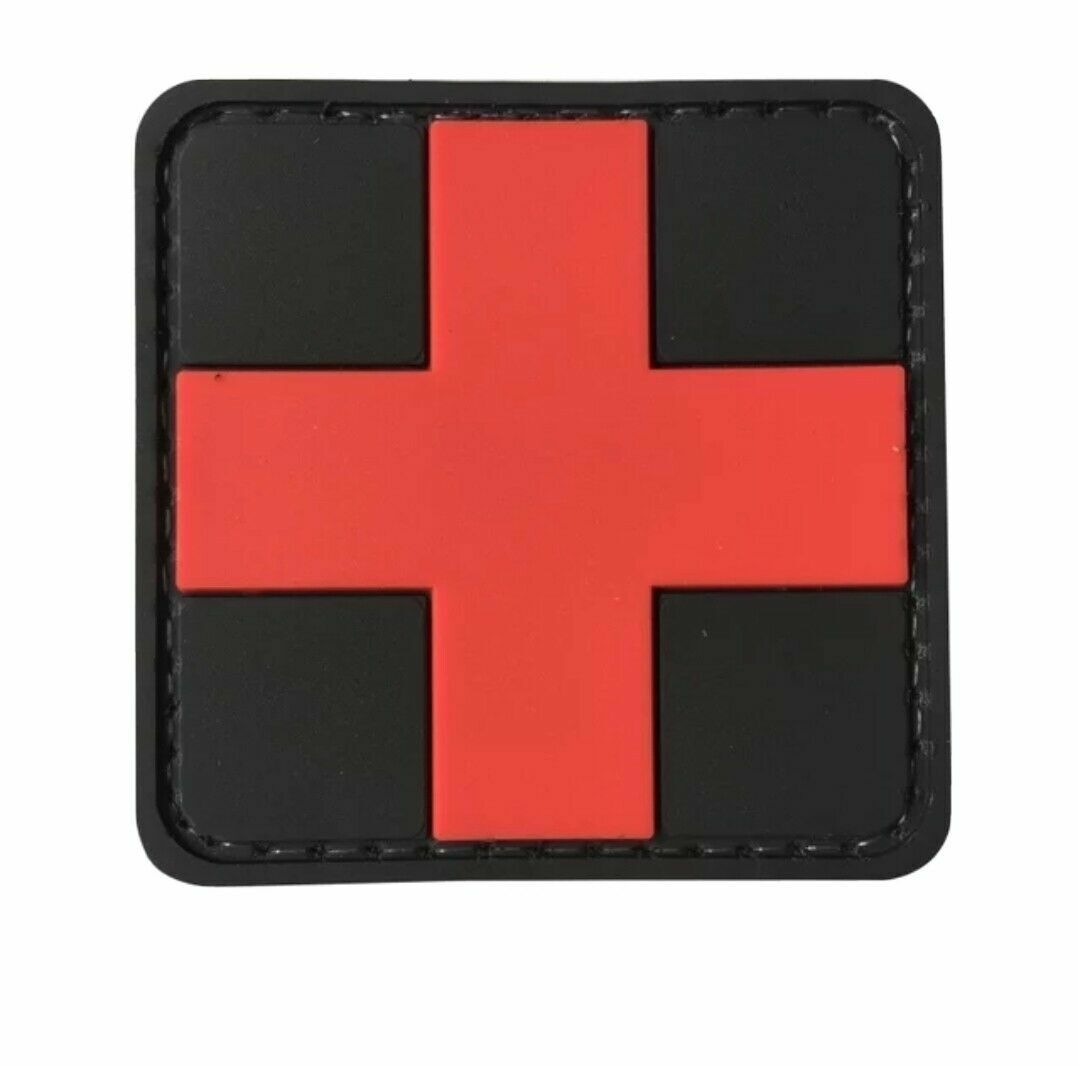 Medical Cross Red Symbol Rubber PVC EMT Medic First Aid Patch w/ Hook Fastener