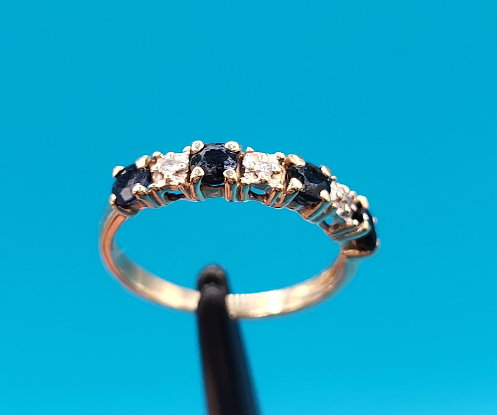 Antique Burtis  c. 1895 10K Yellow Gold Sapphire & Diamond Eternity Ring S. 2.75