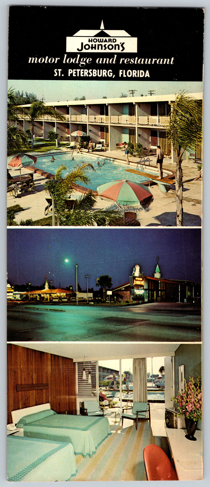 c1960s Howard Johnson's Motor Lodge St. Petersburg FL Vintage Bookmark Postcard