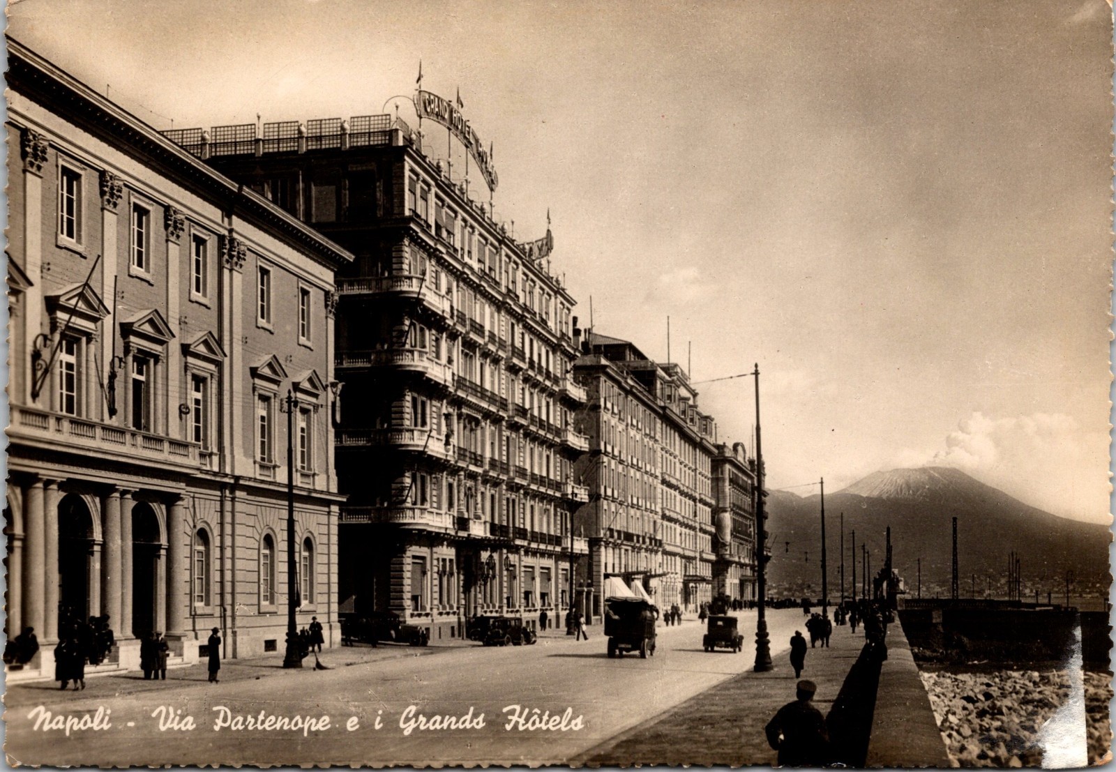 RPPC Naples Italy Via Partenope and Grand Hotels Postcard Old Cars c1949 RPPC Naples Italy Via Partenope and Grand Hotels Postcard Old Cars c1949
