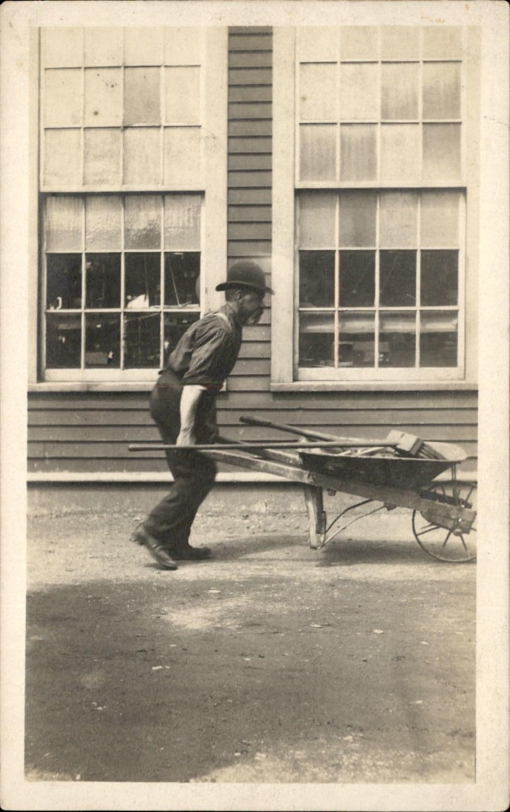Wheelbarrow Man Occupation Candid Action Shot c1910s Real Photo Postcard bhn