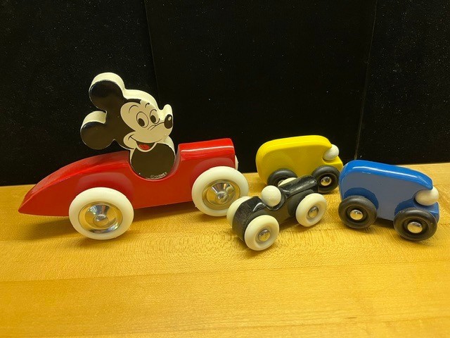 Vintage Vilac Disney Mickey Mouse Toy Wooden Race Car w/Mini Race Cars Vintage Vilac Disney Mickey Mouse Toy Wooden Race Car w/Mini Race Cars