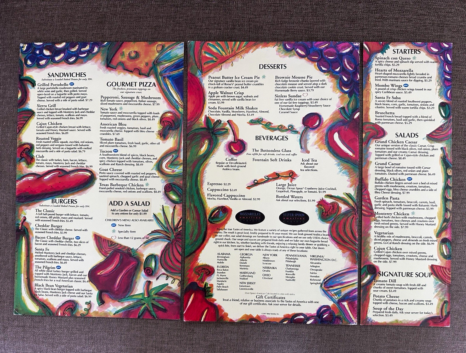 Vintage 1997 Mozzarella's Silver Spoon American Cafe Menu Ruby Tuesday Vintage 1997 Mozzarella's Silver Spoon American Cafe Menu Ruby Tuesday