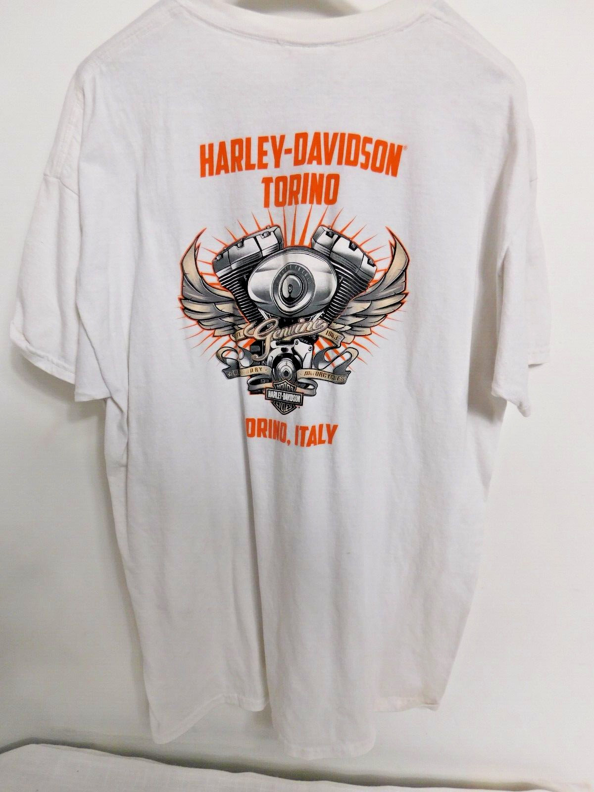 D7 - Harley Davidson Mens White S/S Shirt XL Torino Italy