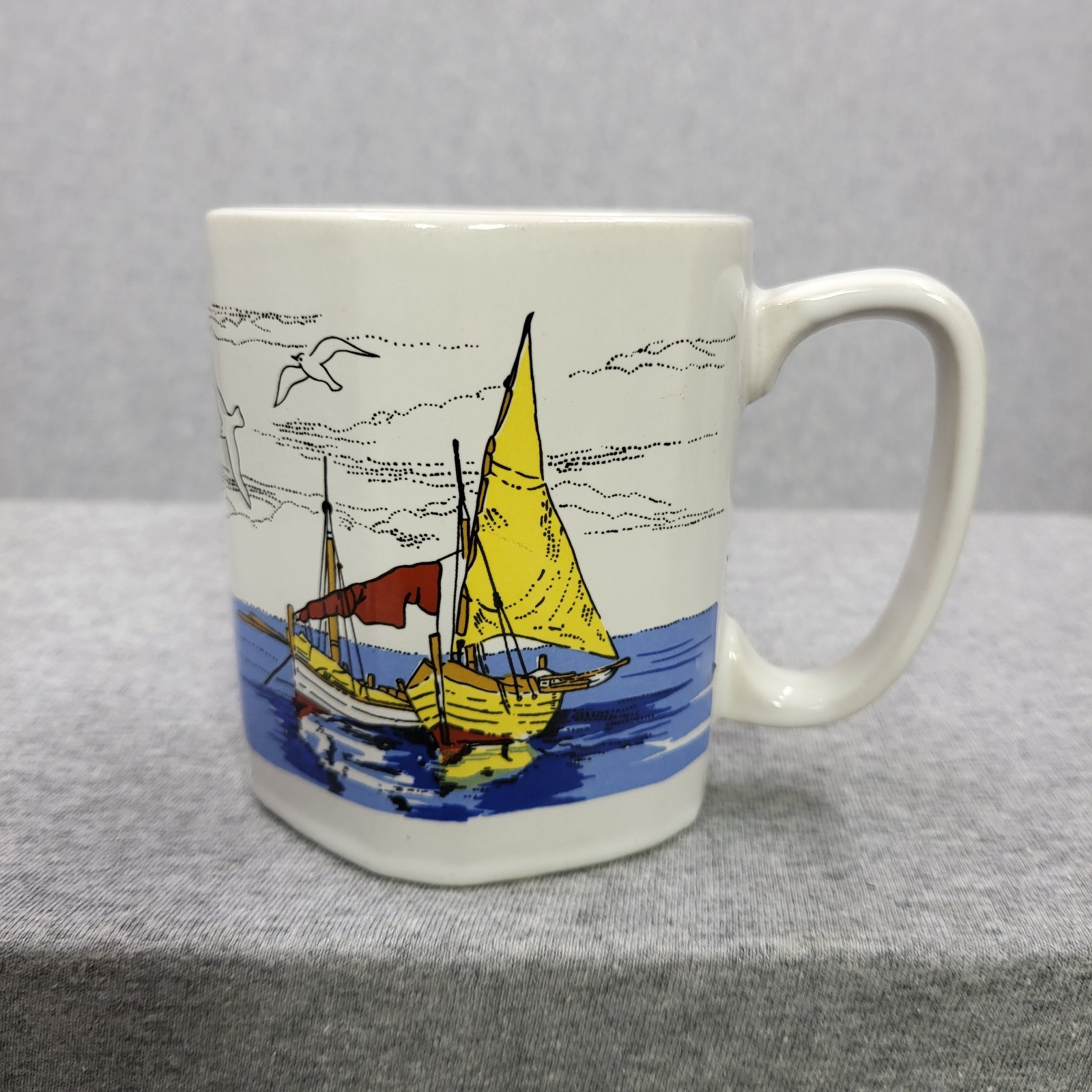 Otagiri Fishing Boat Seagulls Beach Ocean Sailboat Vintage Japan Coffee Mug Cup