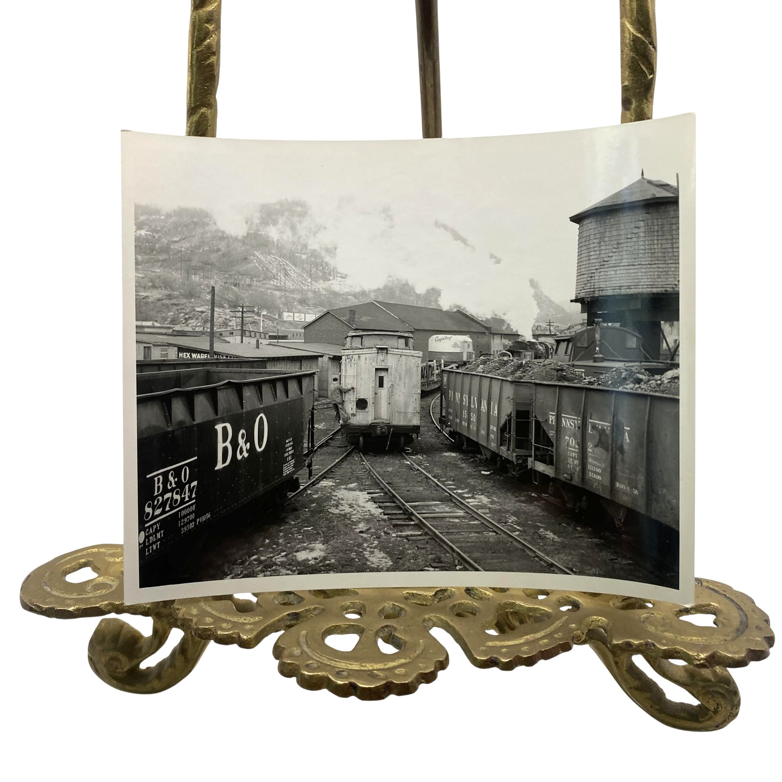Vintage B&O Pennsylvania Caboose Water Tower Railroad Photo 4x5 B&W Gelatin Orig
