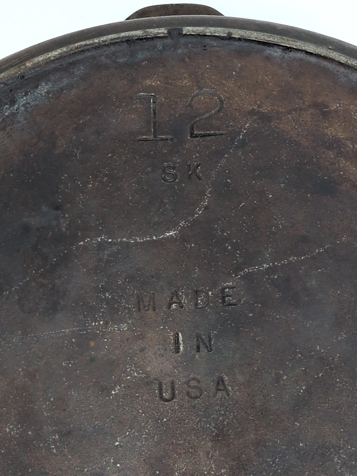 VTG Lodge 3 notch #12 SK D Cast Iron Skillet Pan  Made In USA  13.25”