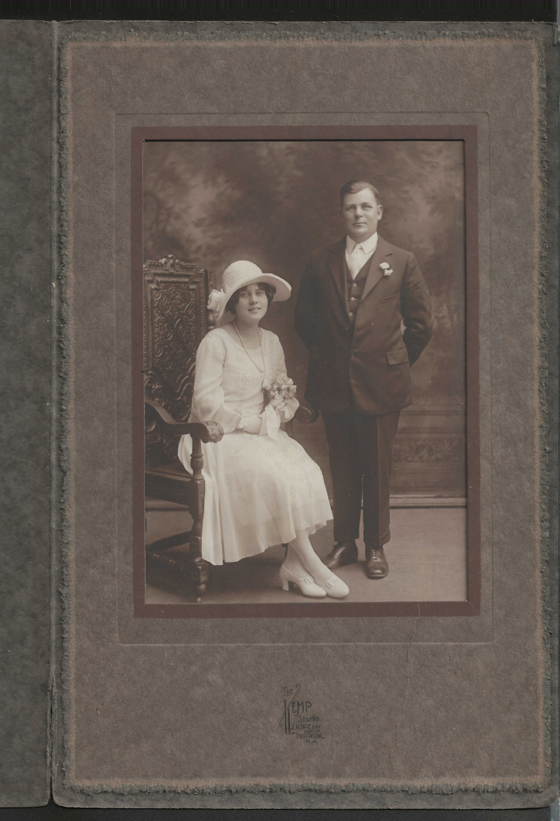Vintage 1920s Studio Wedding Portrait Photo Couple In Folder Flapper Fashion Vintage 1920s Studio Wedding Portrait Photo Couple In Folder Flapper Fashion