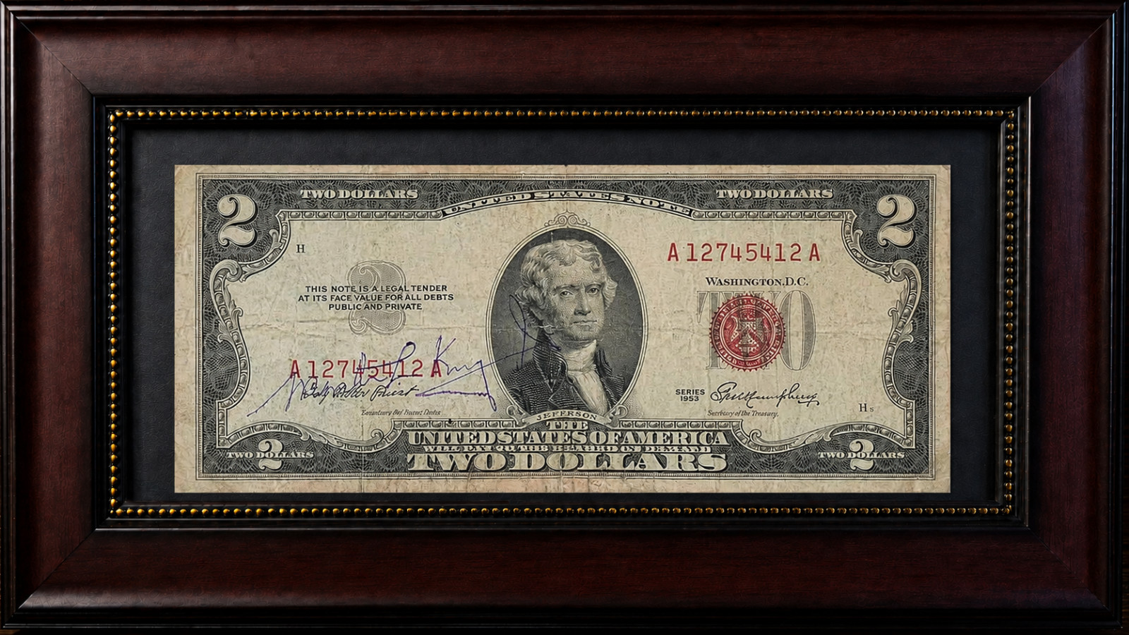 Dr. Martin Luther King Jr. Signed Currency - Two US Dollar Red Seal Note - MLK