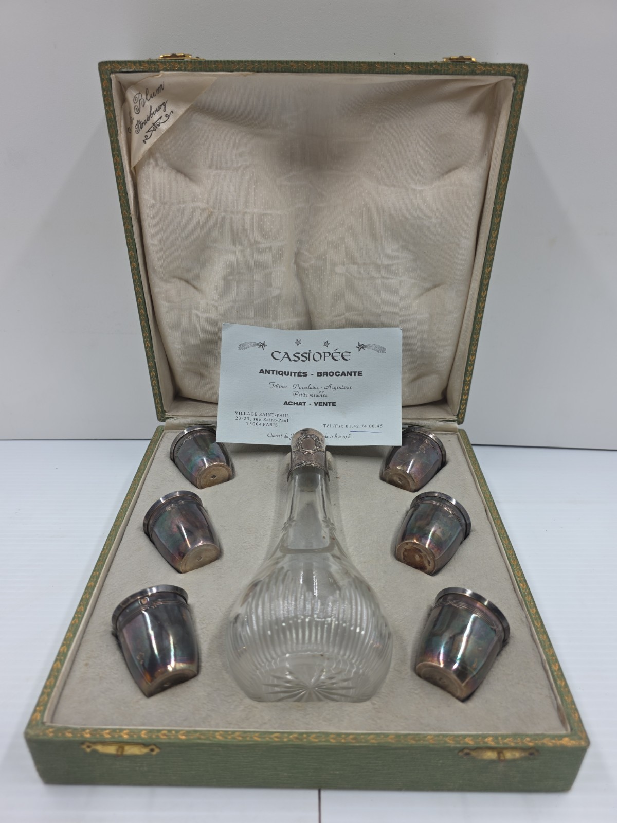 Vintage French Blum Strasbourg Liqueur Set Cut Crystal Decanter 6 Hallmarked Cup