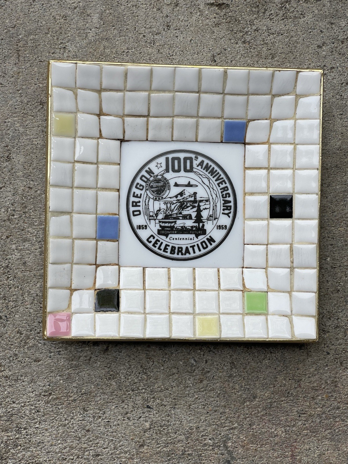Vintage 1959 Oregon 100th Anniversary Centennial Celebration PIN Tray TILE MCM Vintage 1959 Oregon 100th Anniversary Centennial Celebration PIN Tray TILE MCM