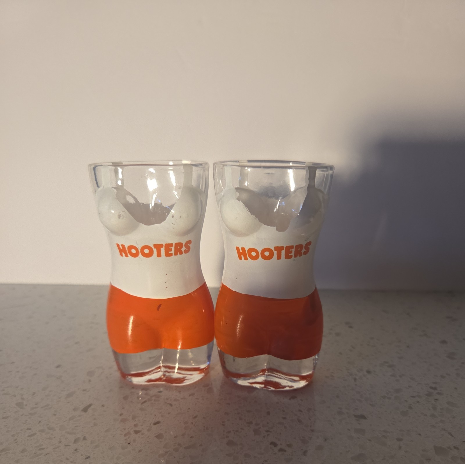 Hooters Novelty Body-Shaped Shot Glasses - Pair of Torso Uniform Design Vintage
