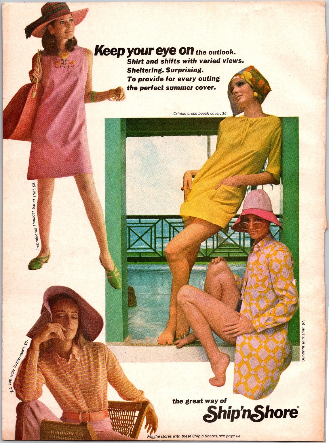 Ship\'n Shore Magazine Ad Vintage 1960s Fashion Mod Pink Yellow 8x11 Retro Ship\'n Shore Magazine Ad Vintage 1960s Fashion Mod Pink Yellow 8x11 Retro