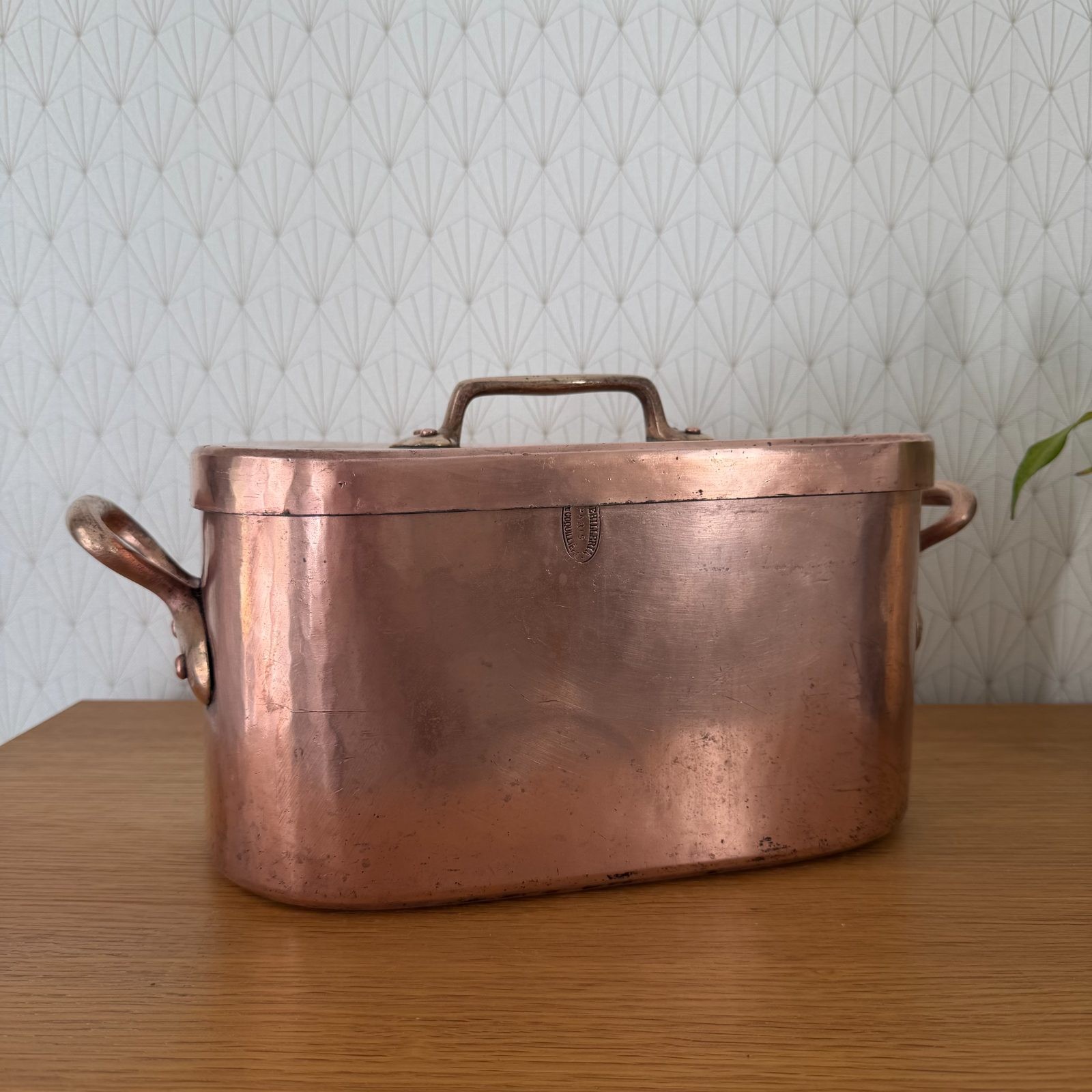 Antique French Copper Oval Cocotte Pot Dehillerin Paris Brass Handles 14102615
