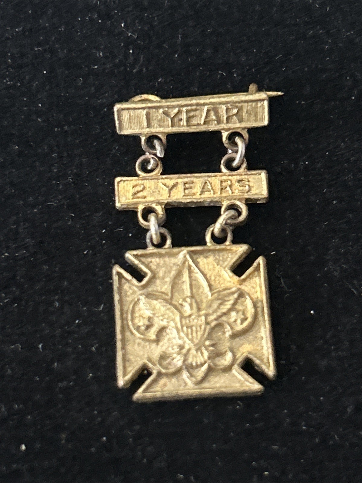 Vintage BSA Boy Scouts Perfect Attendance Pin Medal 1 & 2 Year Bar Gold Tone VTG