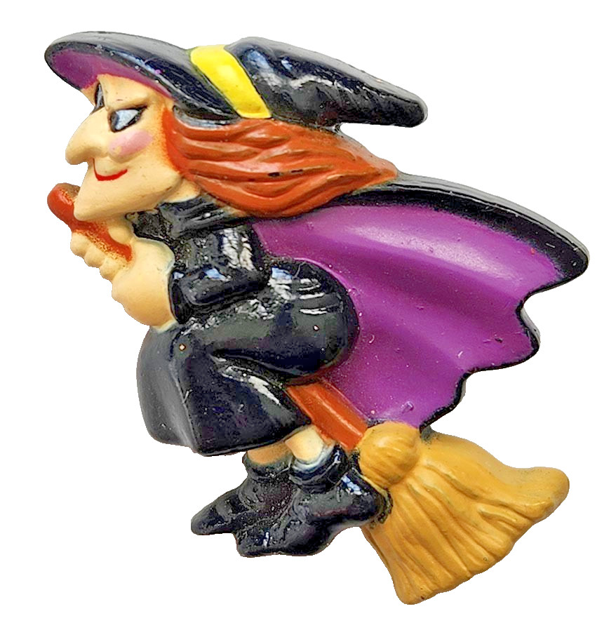 Russ PIN Halloween Vintage WITCH Flying BROOM 1980s Holiday Brooch Russ PIN Halloween Vintage WITCH Flying BROOM 1980s Holiday Brooch