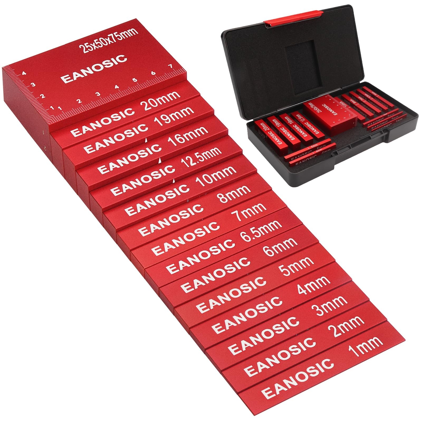 EANOSIC Metric Setup Blocks Height Gauge Set, 15pcs Precision Metric, Red 