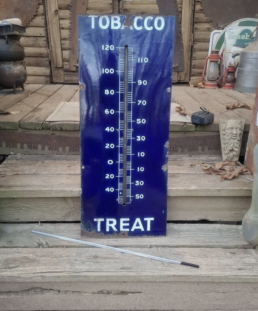Rare Vintage 1930s Chew Mail Pouch Tobacco Porcelain Thermometer Sign No Tube