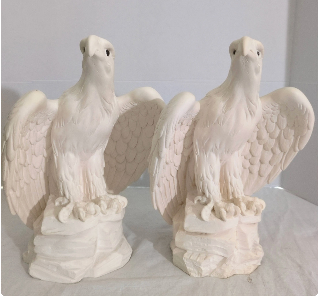 Signed Vintage Pair A Giannelli Alabaster Eagle Statues 11x8 Italian Figurines Signed Vintage Pair A Giannelli Alabaster Eagle Statues 11x8 Italian Figurines